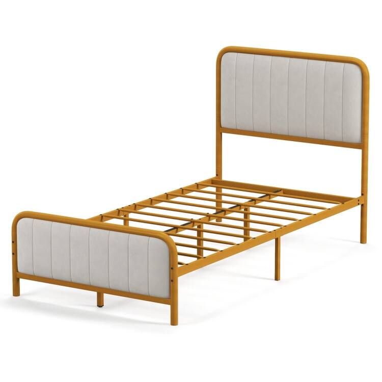 Upholstered Gold Platform Bed Frame with Velvet Headboard
