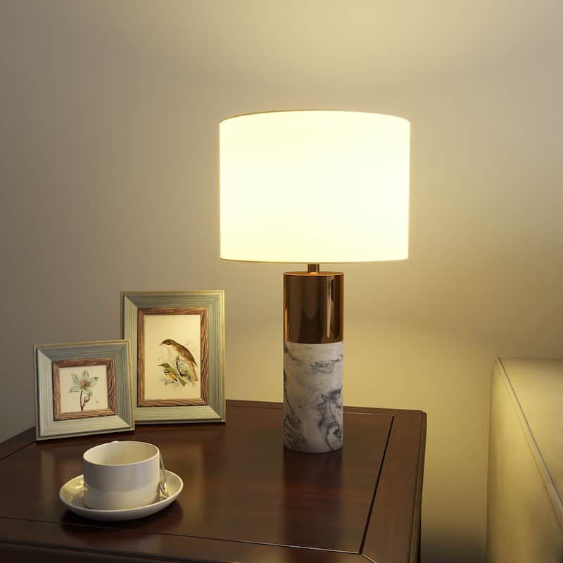Set of 2 Luxury Marble Gold Bedside Table Lamp - White(2Pack)