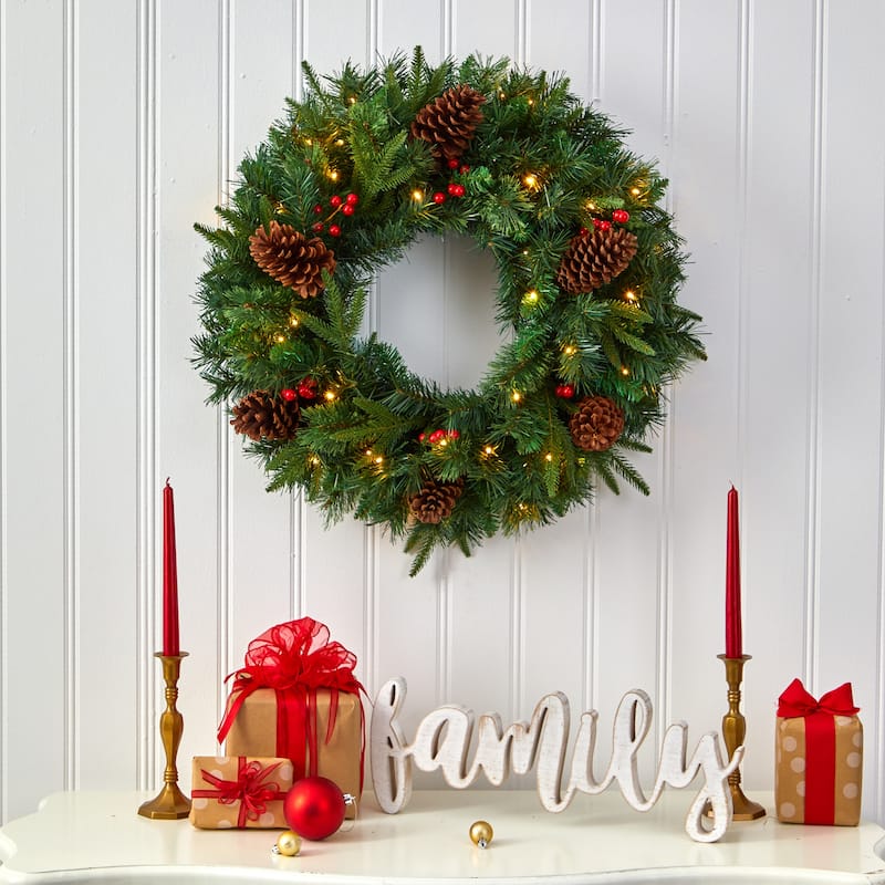 24" Mixed Pine Artificial Christmas Wreath with 35 Clear LED Lights - Green