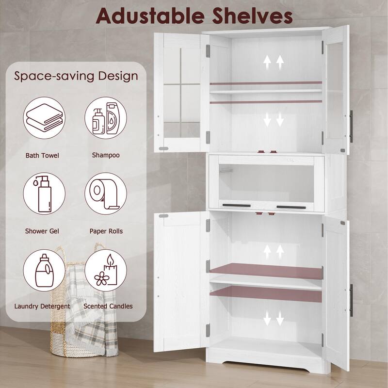 White Bathroom Cabinet Kitchen Pantry Cabinet with Doors and Adjustable Shelf