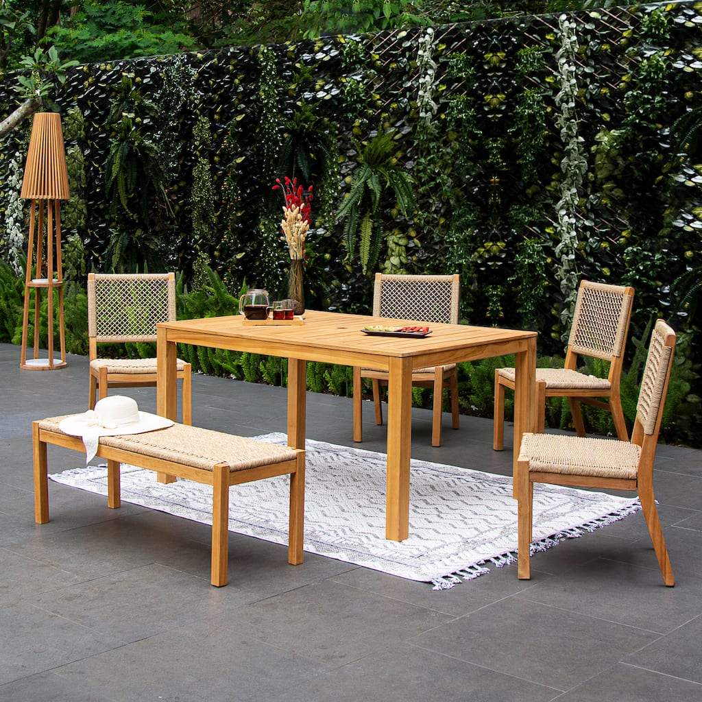 Cambridge Casual Paxton 6-piece Teak Outdoor Dining Set - Honey Twist Wicker