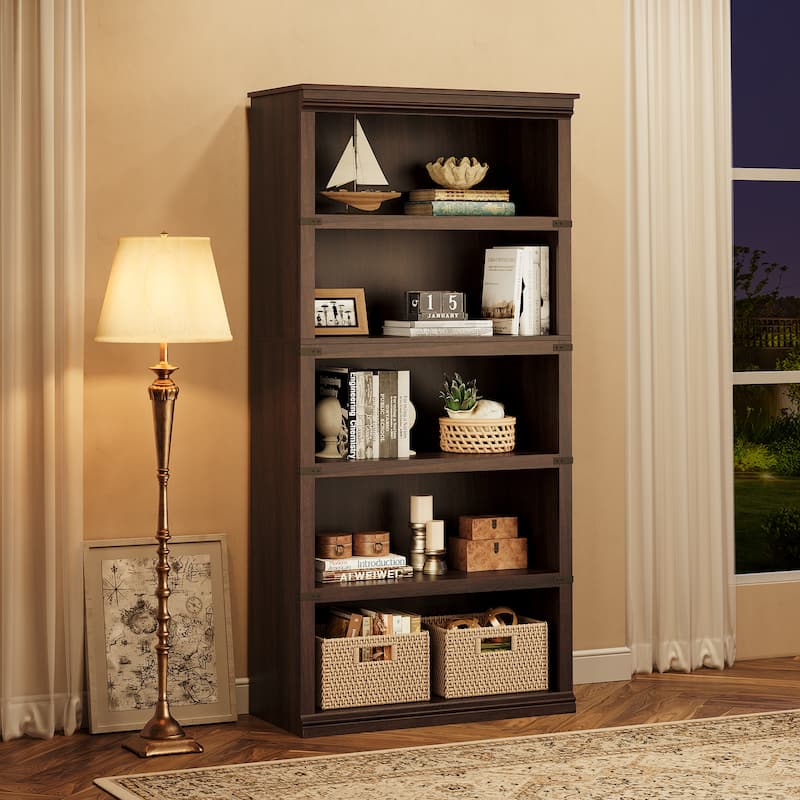 5-Shelf Bookcase, Modern Floor Standing Display Storage Shelves