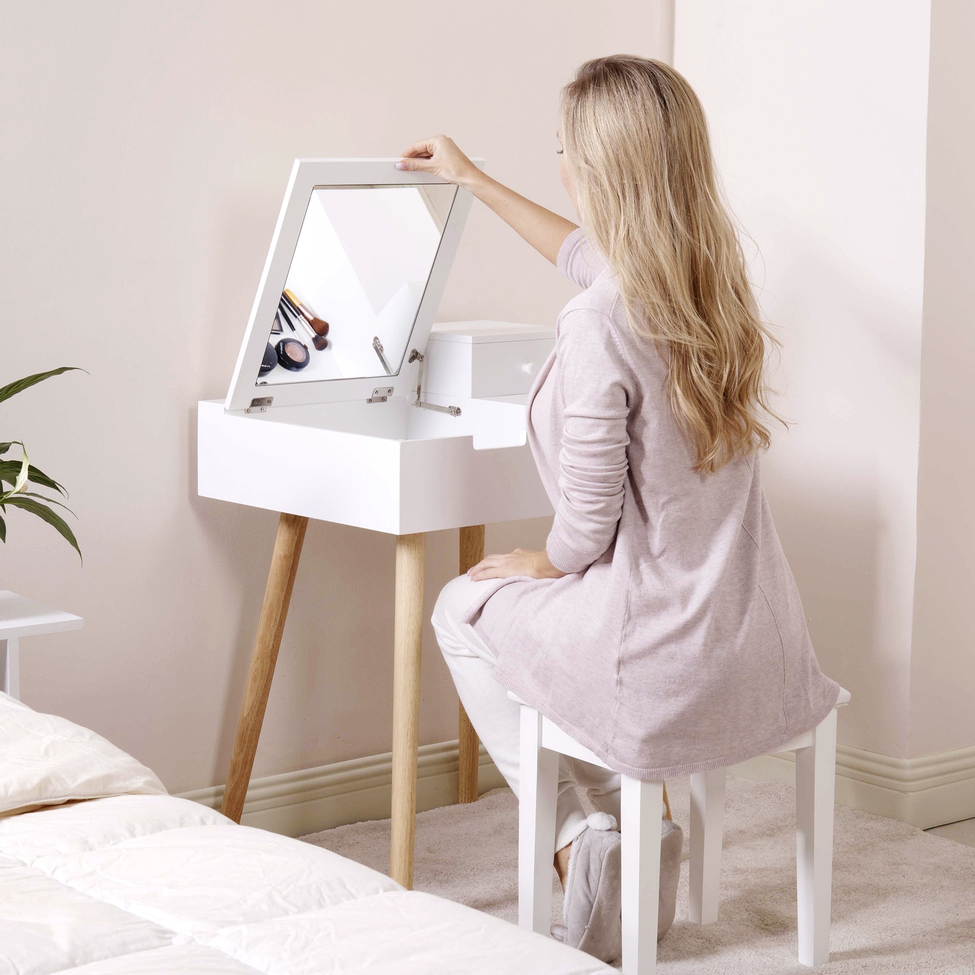 White Makeup Vanity Table with Flip Top Mirror 2 Drawers and Space Saving Design for Bedroom Living Room Bed Bath Beyond 37773943
