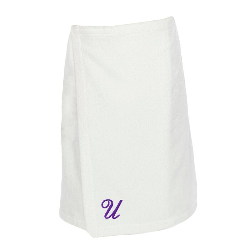 Authentic Hotel and Spa Turkish Cotton Terry Monogrammed White Womens Spa and Shower Towel Wrap - White/U