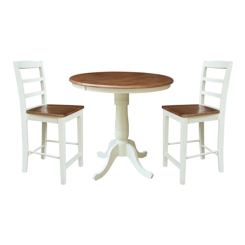 36" Round Top Pedestal Extension Dining Table with 12" Leaf and Stools