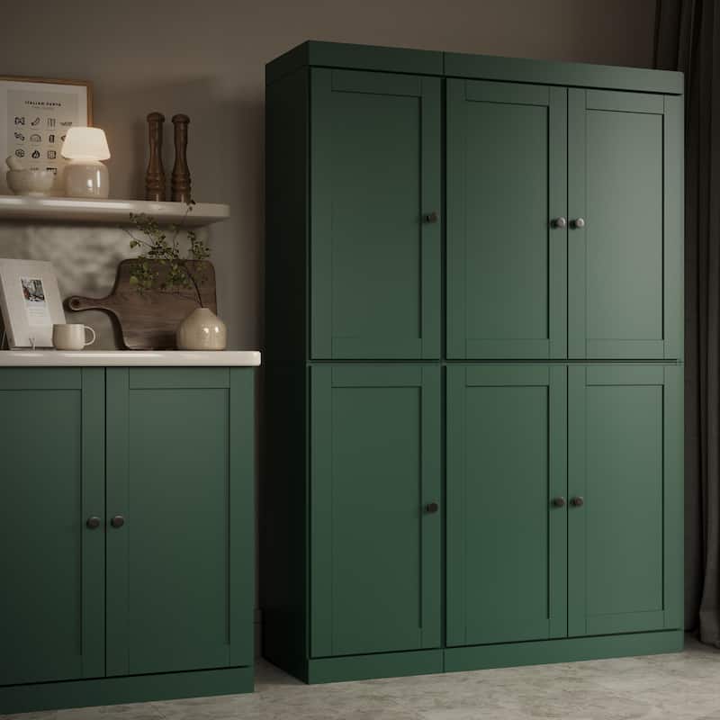 Palace Imports 100% Solid Wood 48.5" Pantry Cabinet with Shaker Doors and Adjustable Shelves - Green