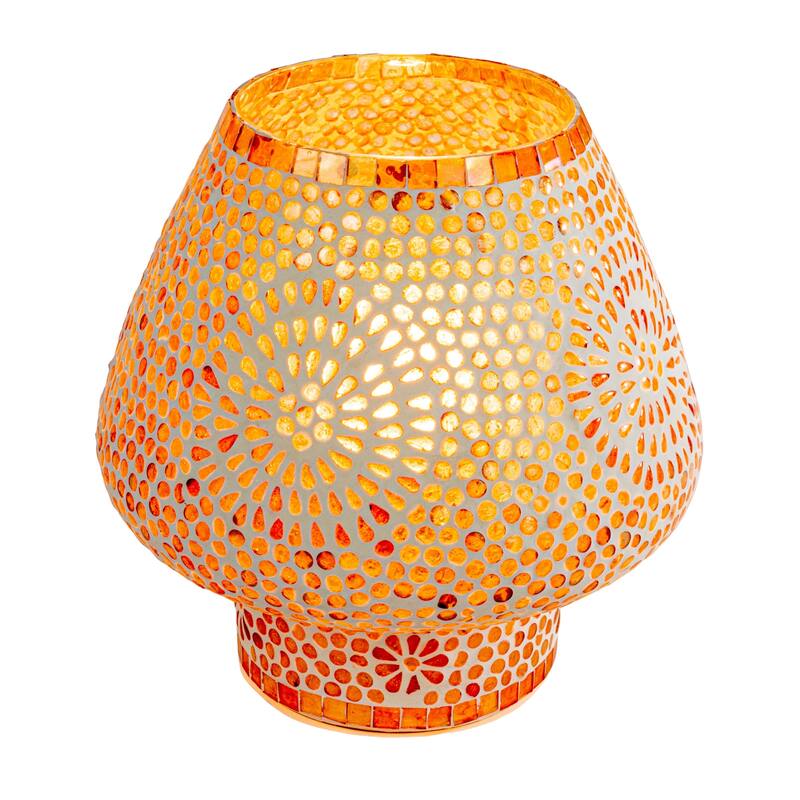 Glass Mosaic Table Lamp with Inline Switch, Copper Finish, White - 9.0"L x 9.0"W x 9.0"H