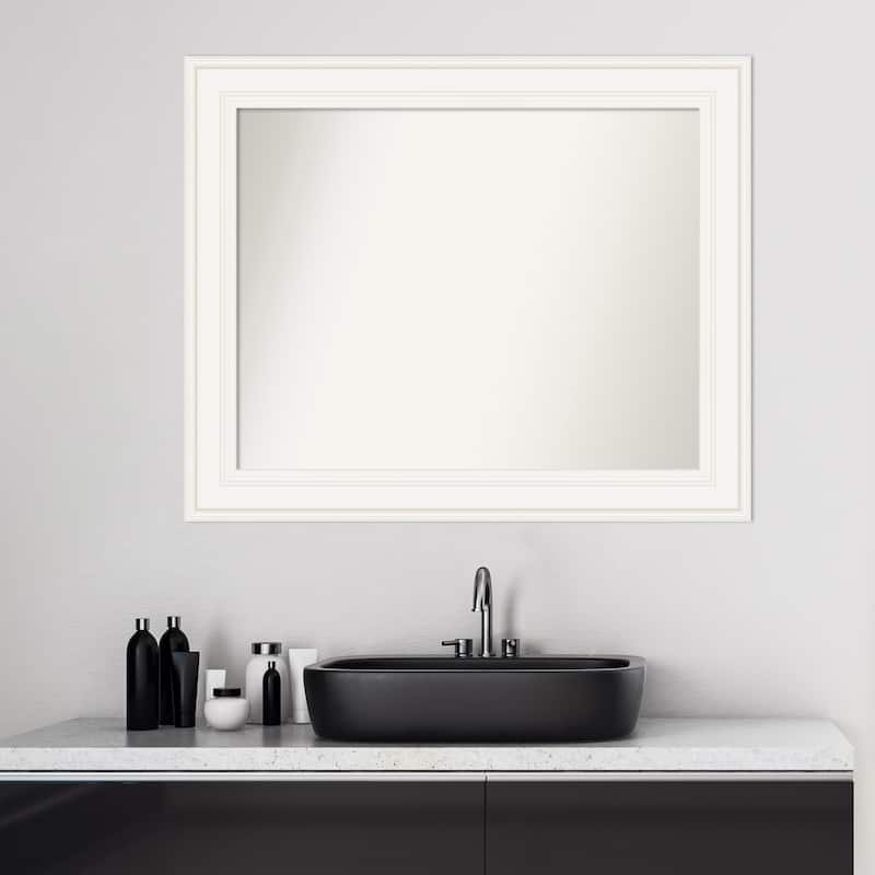 Non-Beveled Bathroom Wall Mirror - Ridge White Frame - Ridge White