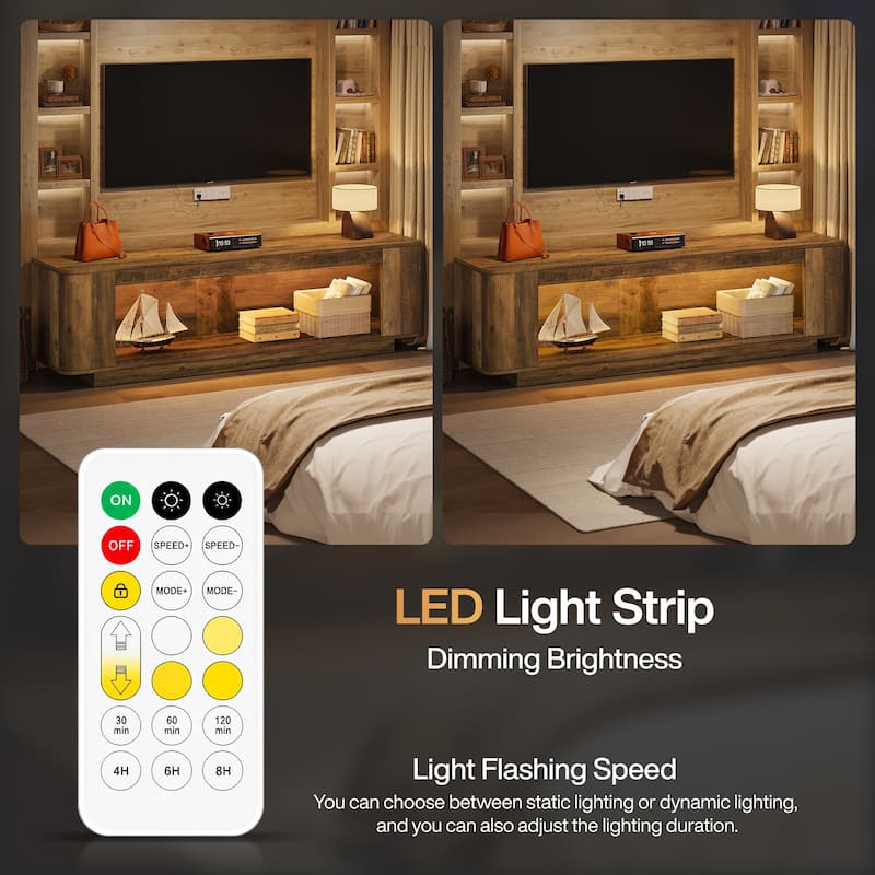 TV Stand with LED Light Strip Entertainment Center for 65'' to 80'' TVs