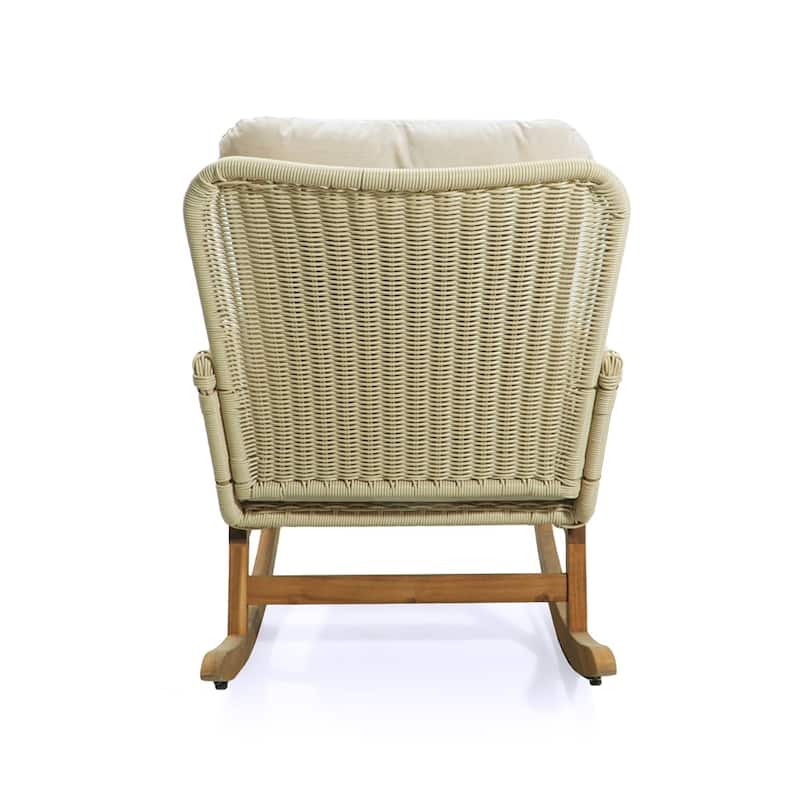 [Set of 2] Contemporary Minimalist Beige Wicker Rocking Chair
