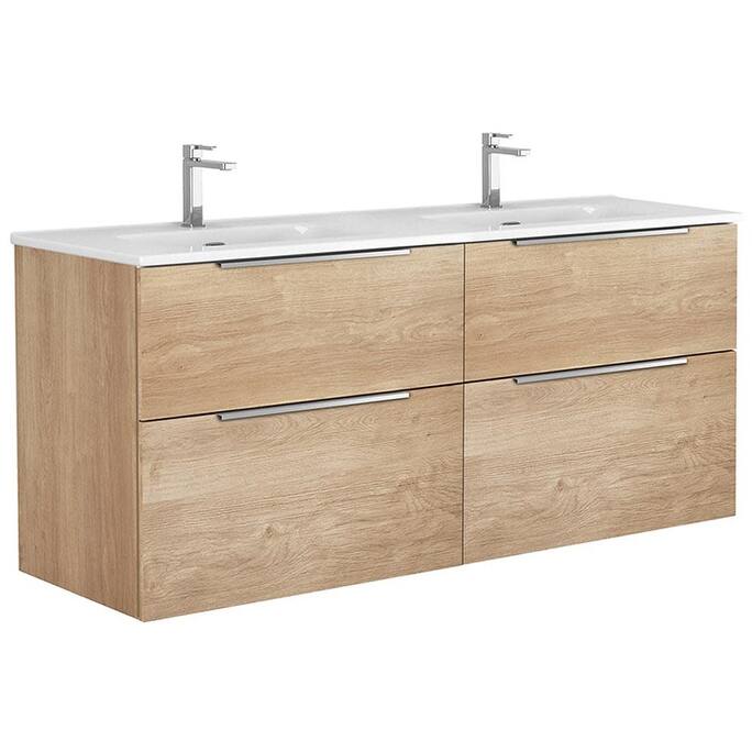 WS Bath Collections Dalia C140D Dalia 56" Wall Mounted Double Basin - Natural Oak