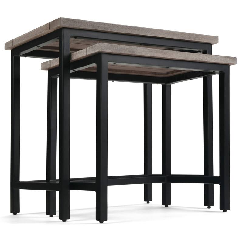 WYNDENHALL Rhonda SOLID MANGO WOOD and Metal 25 inch Wide Rectangle Industrial Nesting 2 Pc Side Table, Fully Assembled