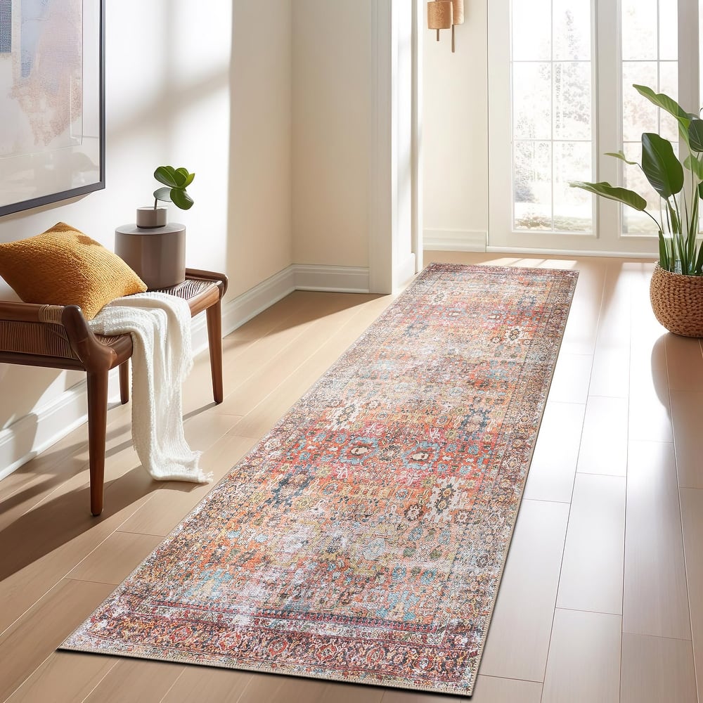 World Rug Gallery Transitional Distressed Washable Non-Slip Area Rug