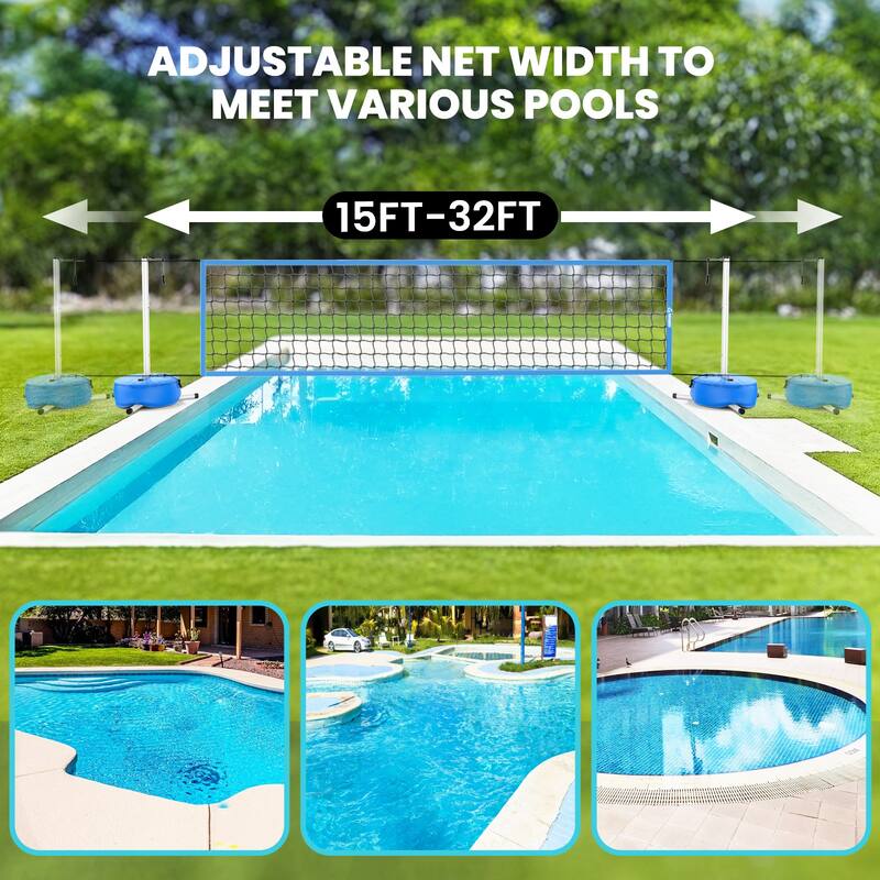 15ft-32ft Length Pool Volleyball Net Set with Weighted Base for Family Entertainment