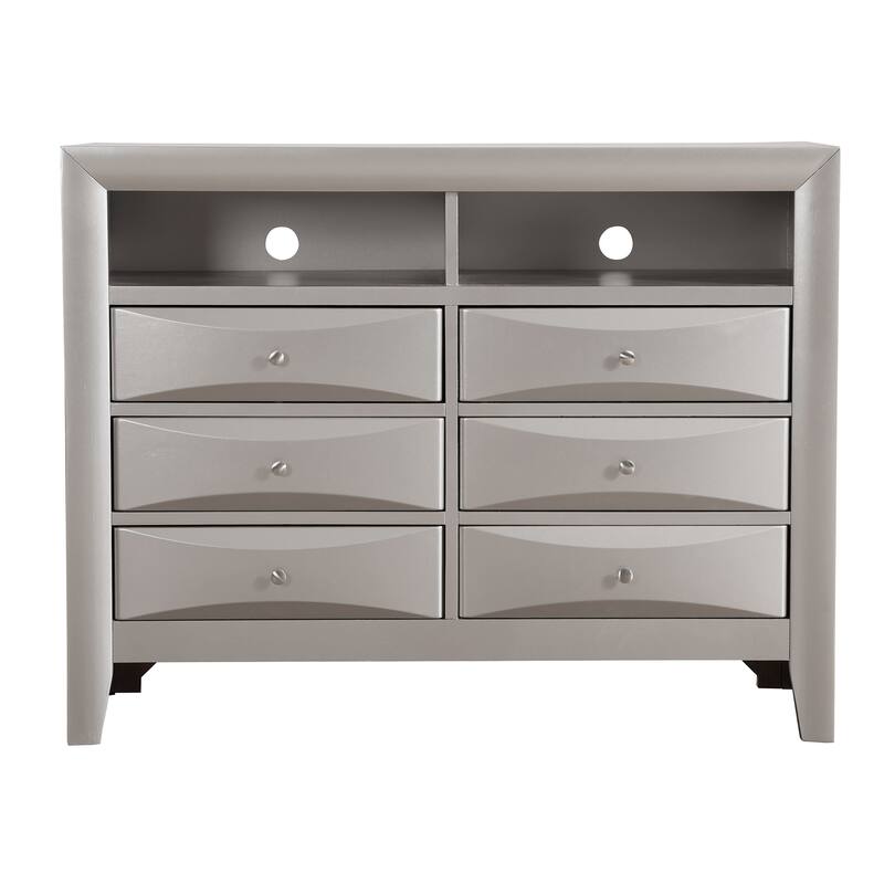 6-Drawer Wooden Beveled TV Media Chest - 47" - Silver Champagne