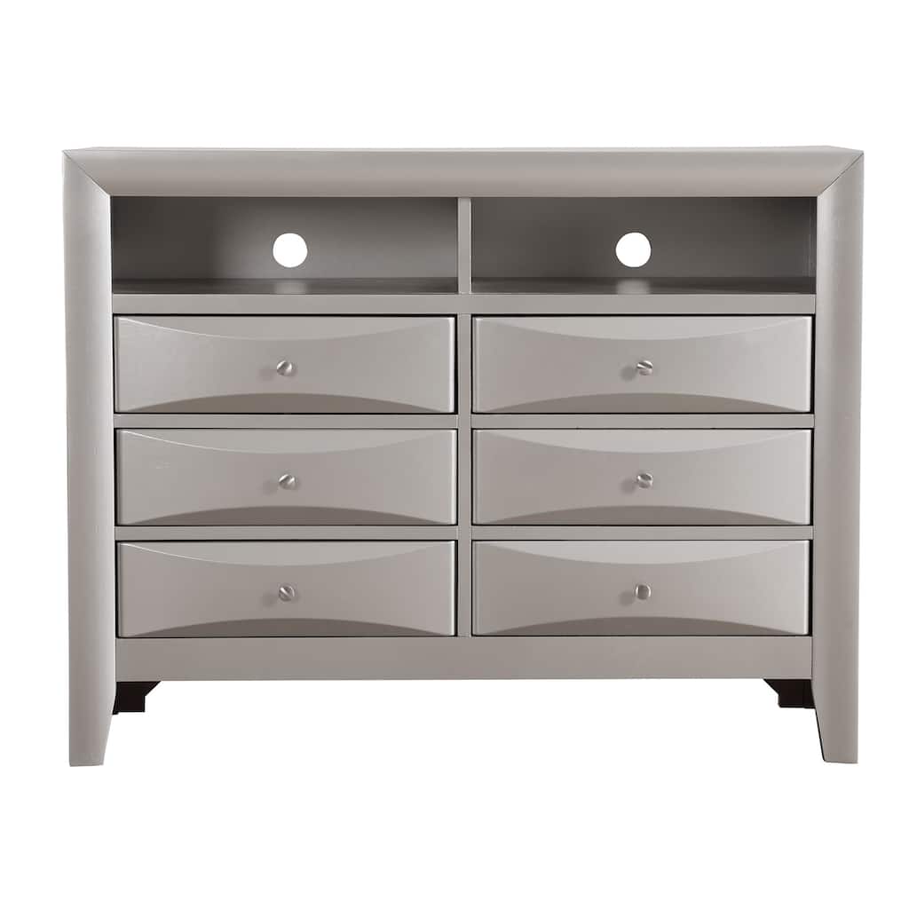 6-Drawer Wooden Beveled TV Media Chest - 47" - Silver Champagne