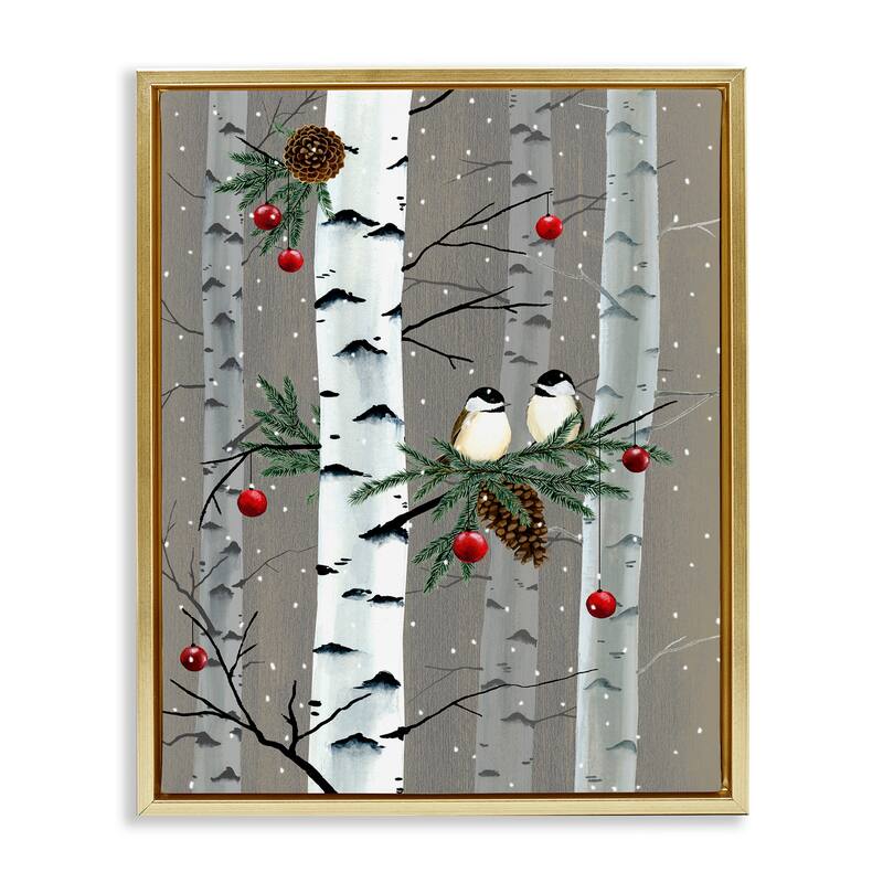 Stupell Birds and Holiday Ornaments Birch Tree Forest Floater Frame - Brown
