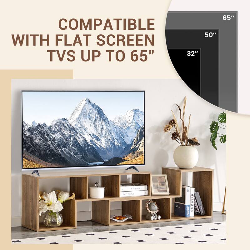 2-Piece Cube TV Stand, Free-Combination L-Shaped Media Console with 6 Open Shelves, Adjustable 55"-80", MDF
