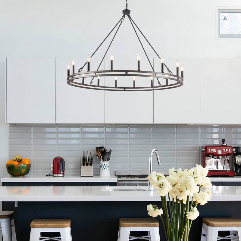 16-Light Candlestick Circle Wagon Wheel Chandelier Linear Island Chandelier Lighting for Kitchen Island
