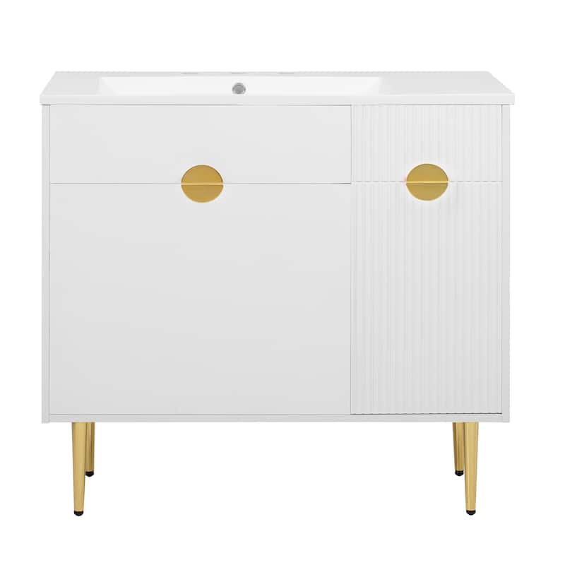 36" Bathroom Vanity with Resin Basin Sink, Modern Bathroom Sink Storage Cabinet with Soft-Closing Door and Drop-Down Door