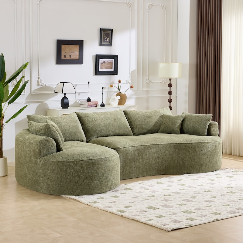 L Shape Sectional Sofa with Curved Chaise Lounge, High-Resilience Sponge Boneless Sofa, Upholstered Sofa with Throw Pillows