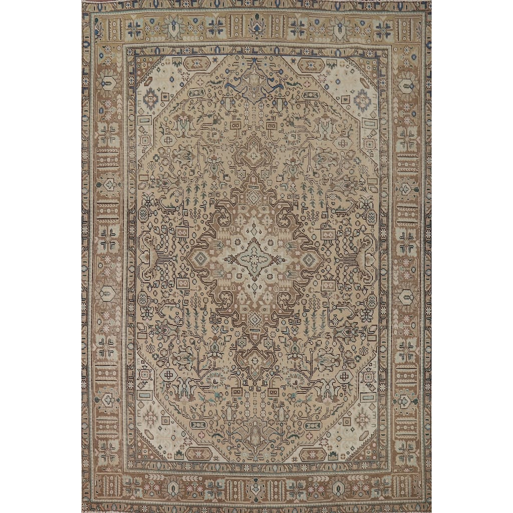 Tabriz Vintage Persian Area Rug Hand-Knotted Wool Carpet - 6'5" x 9'5"