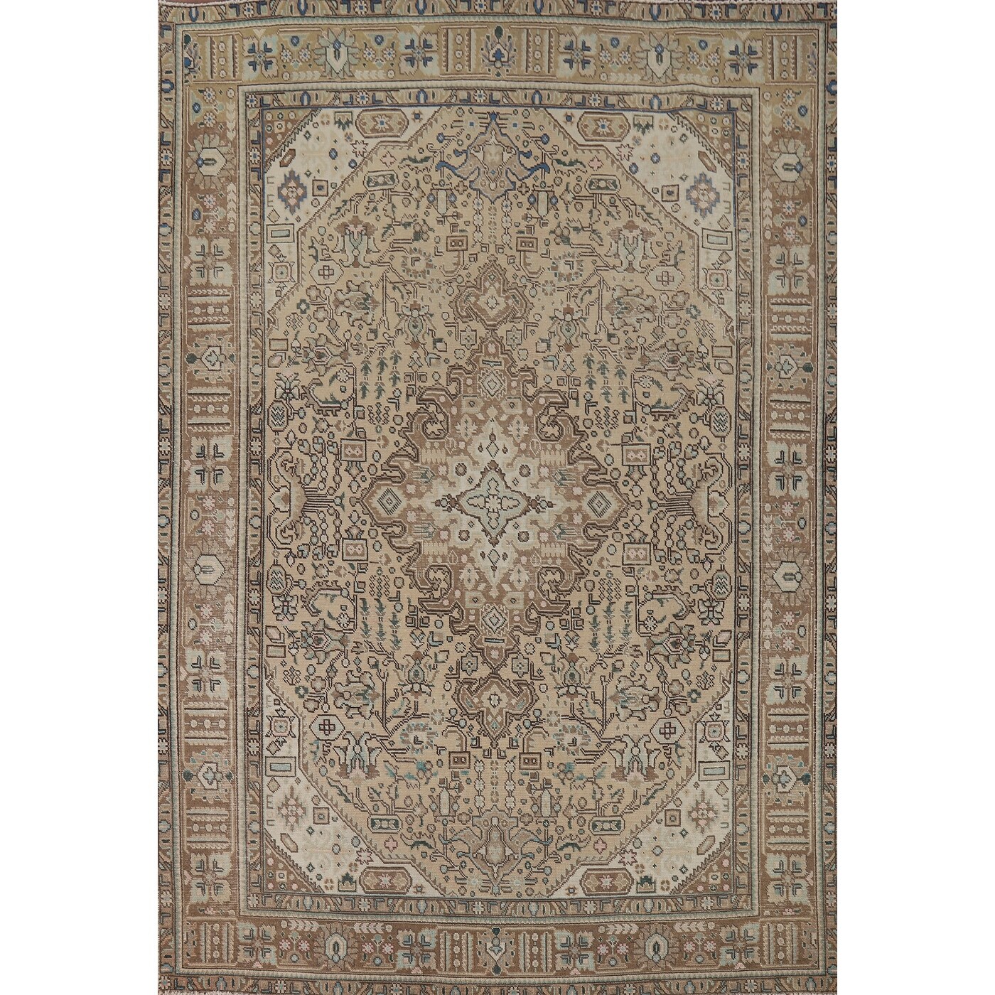 Tabriz Vintage Persian Area Rug Hand-Knotted Wool Carpet - 6'5" x 9'5"