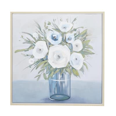 Canvas Floral Bouquet Framed Wall Art with Tan Frame - Multi Colored - Roche River Decor