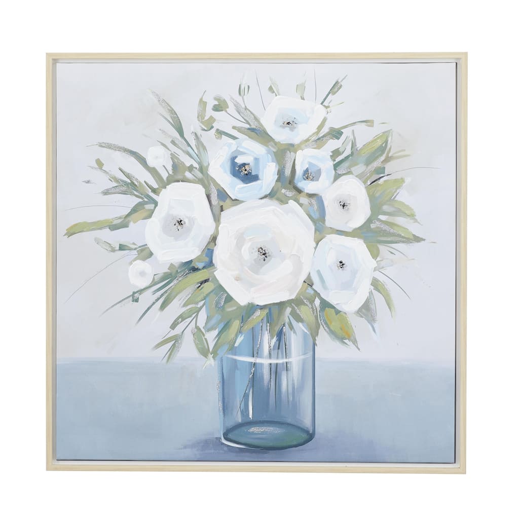Canvas Floral Bouquet Framed Wall Art with Tan Frame - Multi Colored - Roche River Decor