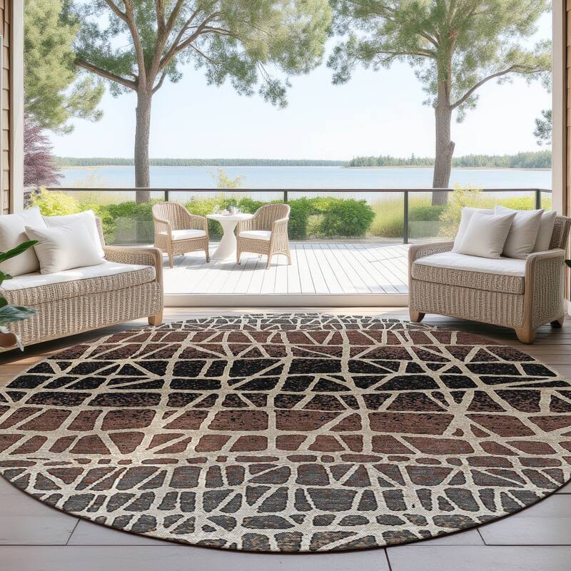 Machine Washable Indoor/ Outdoor Boho Global Chantille Rug - Brown - 8' x 8'