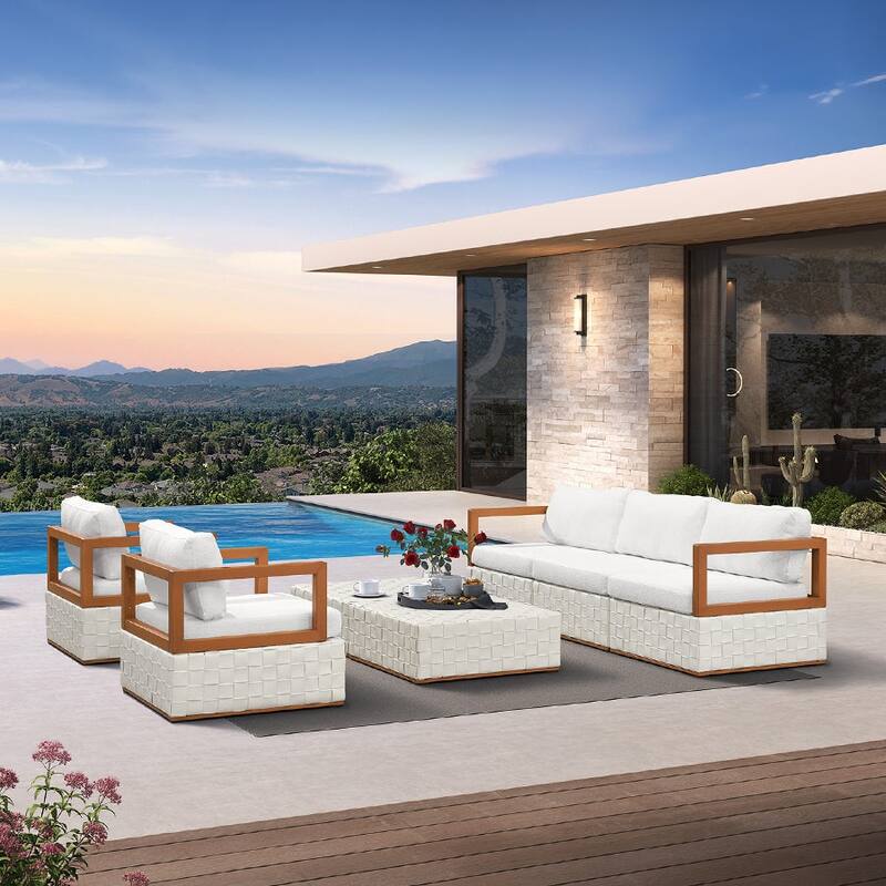 PURPLE LEAF GLFSF White Open-End sofa Outdoor Couch for Yard Porch Deck Patio Conversation Sets - 5seats+2 Tables - Open-End