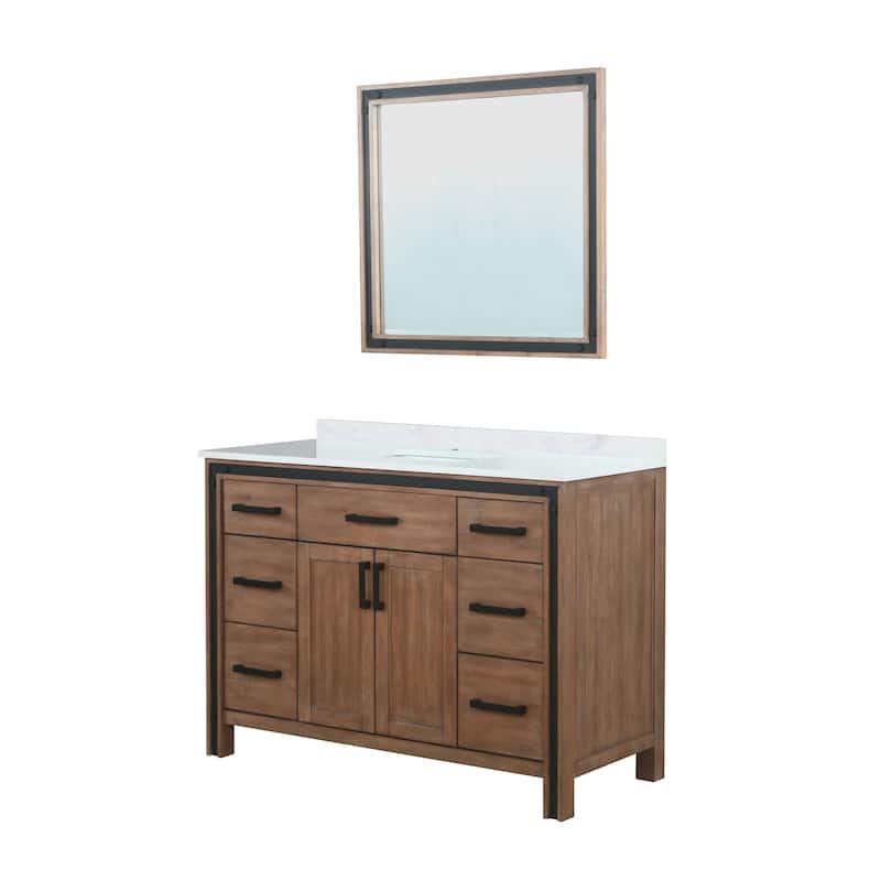 Ziva 48 in W x 22 in D White Bath Vanity, White Quartz Top and 34 in Mirror