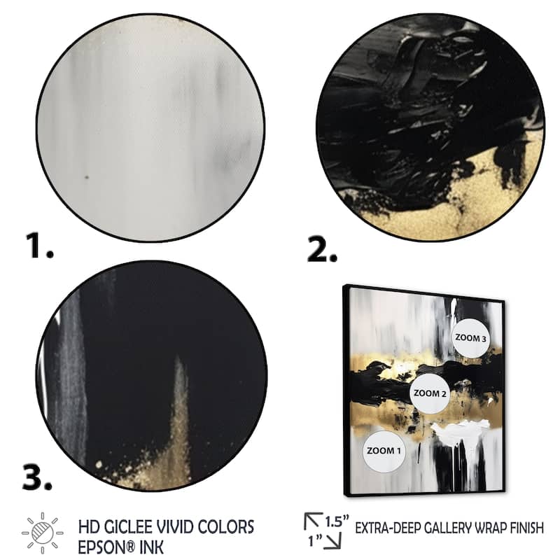 Designart "Minimal Joy In Black And Gold IX" Abstract Painting Framed Canvas Wall Art