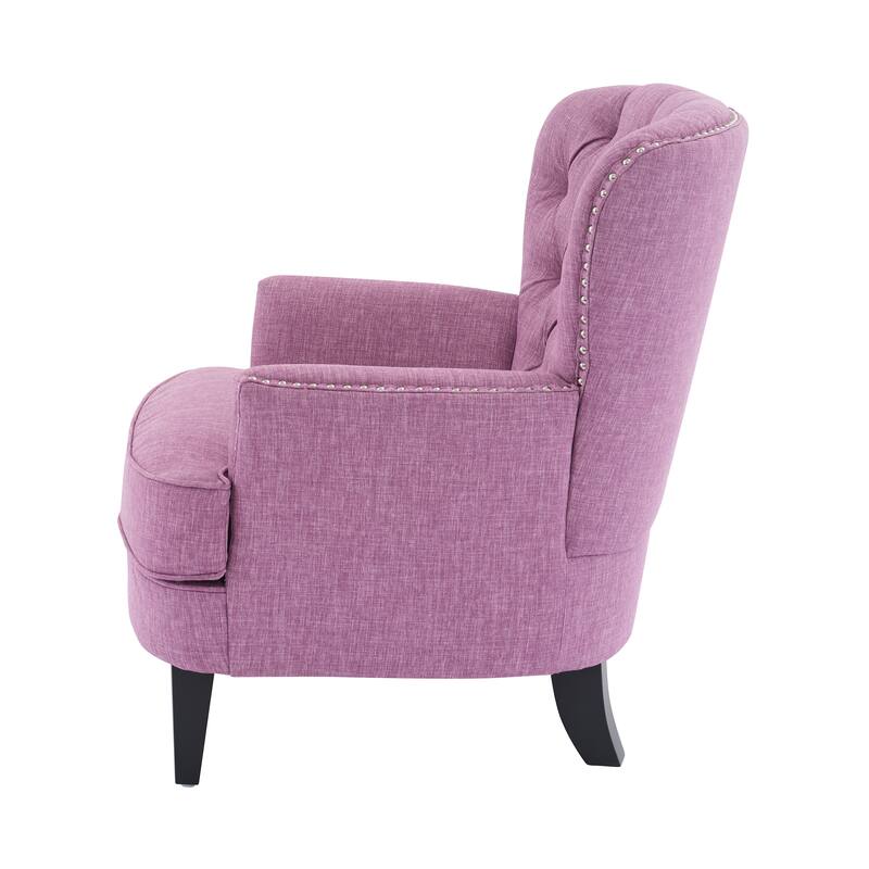 Accent Chair with Nailhead Trim, Upholstered Reading Armchair, Lounge Chair with Solid Wood Legs & Curved Backrest
