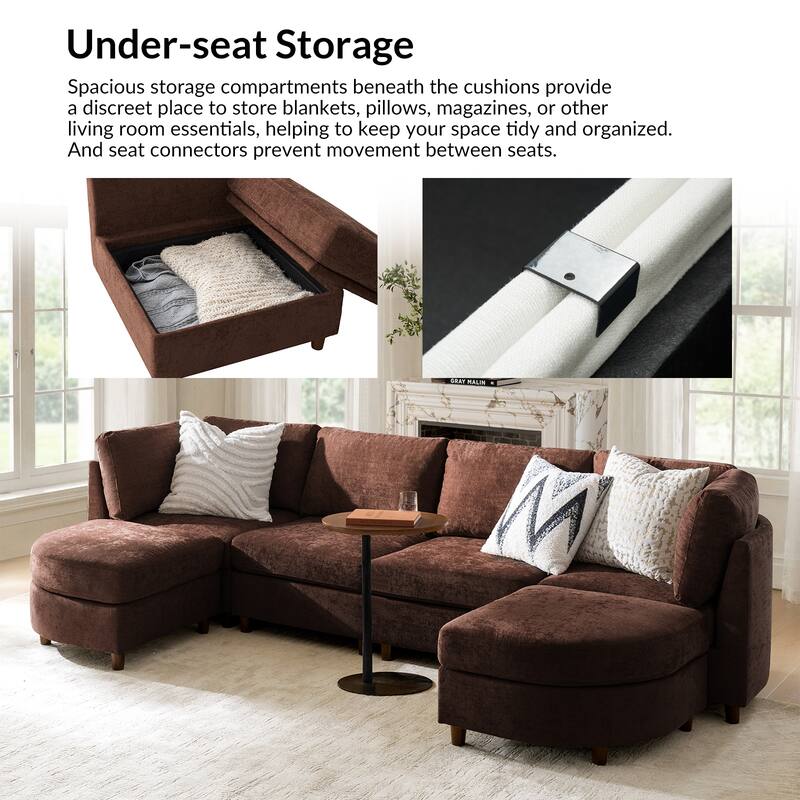 Mattia 125" Modern Under-seat Storage Sectional Sofa with Round Table and Solid Wood Legs by HULALA HOME