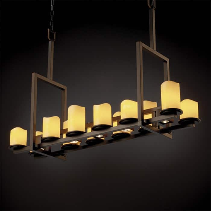 Justice Design CandleAria Dakota 12-up and 5-downlight Dark Bronze Chandelier, Tall Shade