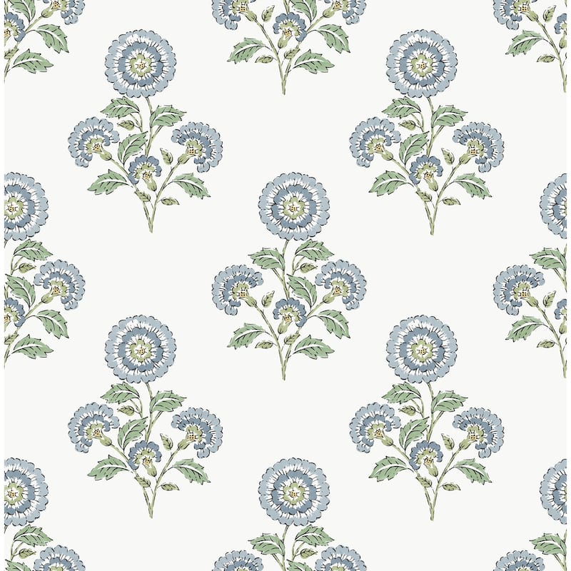 Society Social Flourish Block Print Blue and Green Multi Peel and Stick Wallpaper
