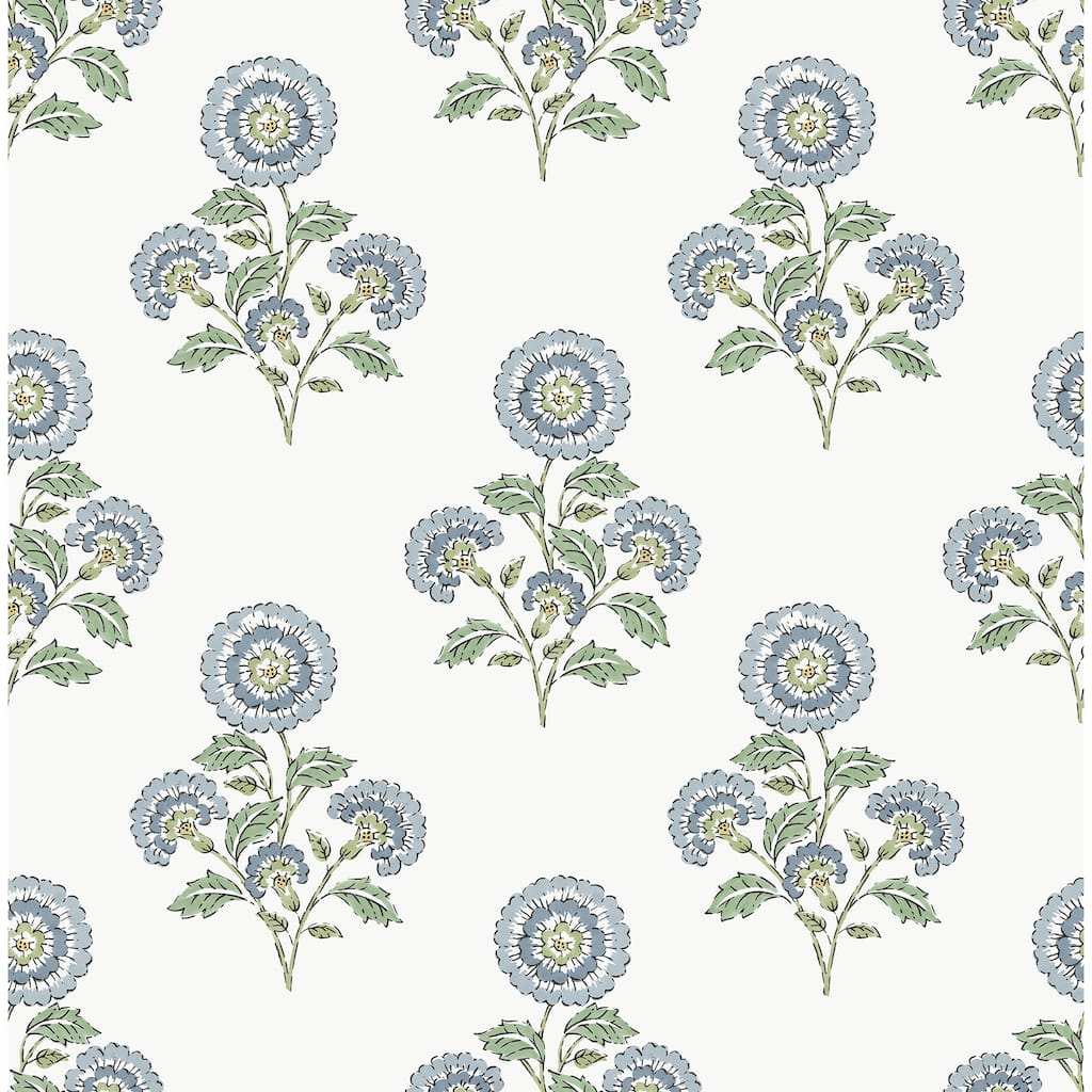 Society Social Flourish Block Print Blue and Green Multi Peel and Stick Wallpaper