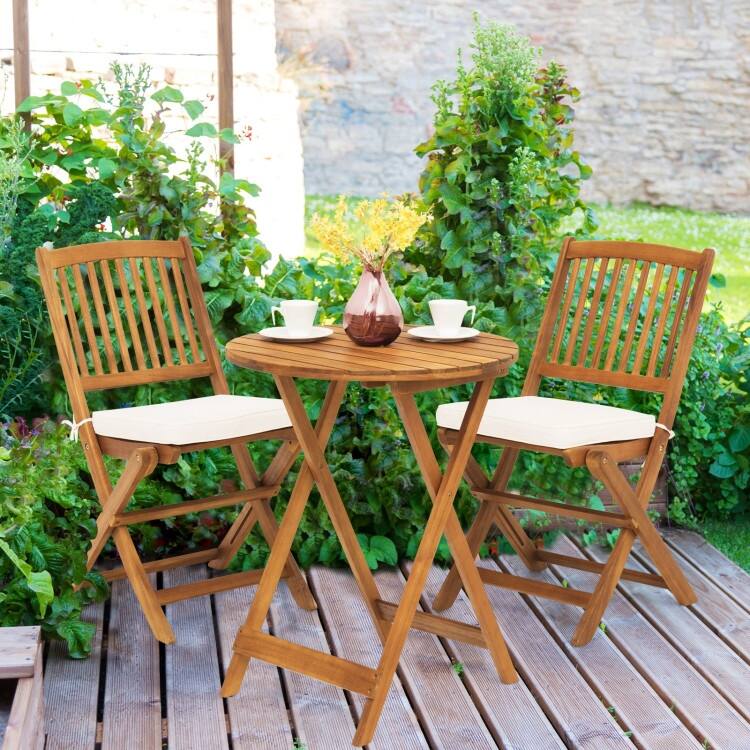 3 Pieces Patio Folding Bistro Set with Padded Cushion and Round Coffee Table - 23.5" x 23.5" x 29.5" (L x W x H)