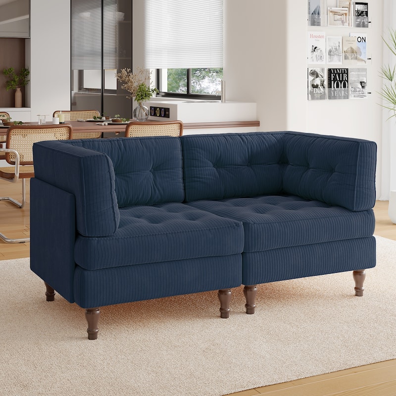 Madison Oversized Upholstered Corduroy Modular Sectional Sofa - Navy-2 Piece