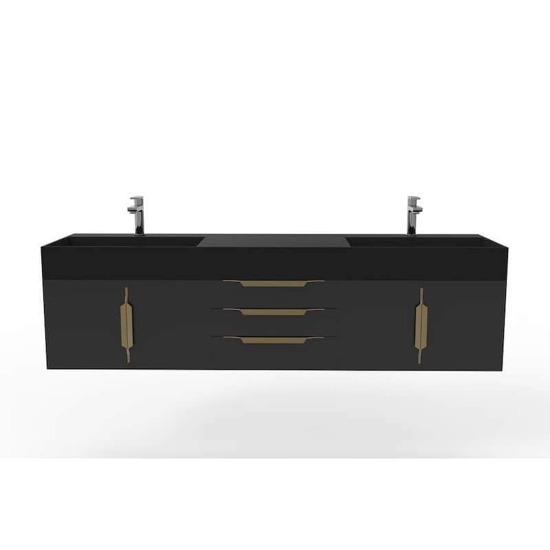 Amazon 72" Wall Mounted Bathroom Vanity Set w/ Black Top