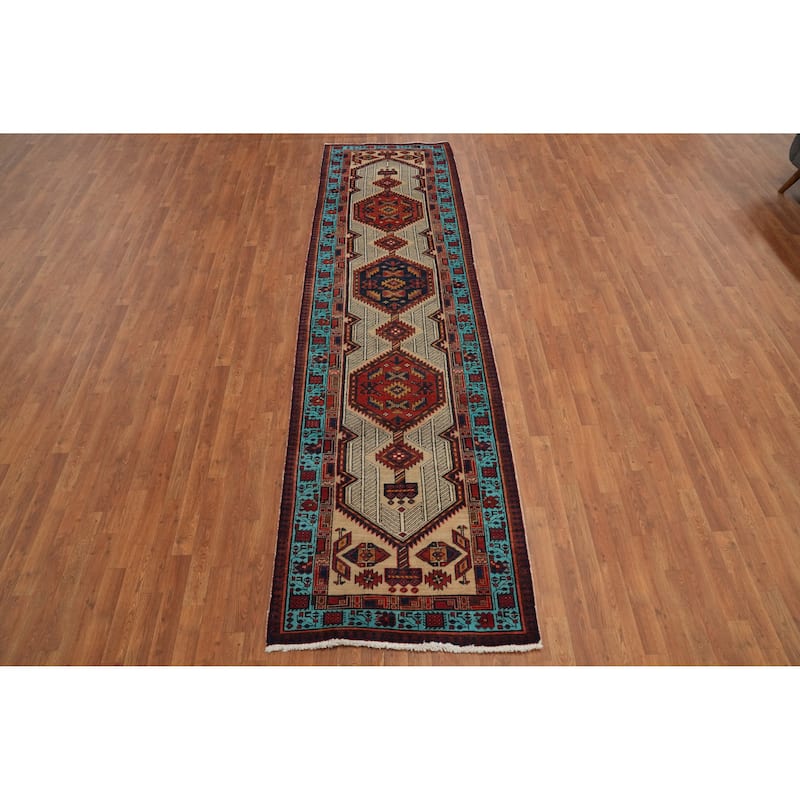 Hand Knotted Oriental 100% Wool Carpet Traditional Tribal Beige & Ivories Ardebil Runner Rug - 11' 11'' X 3' 3''