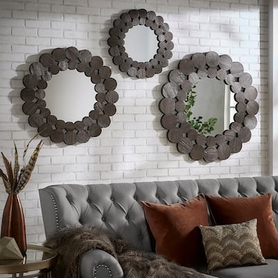 Joshua Dark Brown Reclaimed Wood Round Wall Mirror by iNSPIRE Q Artisan