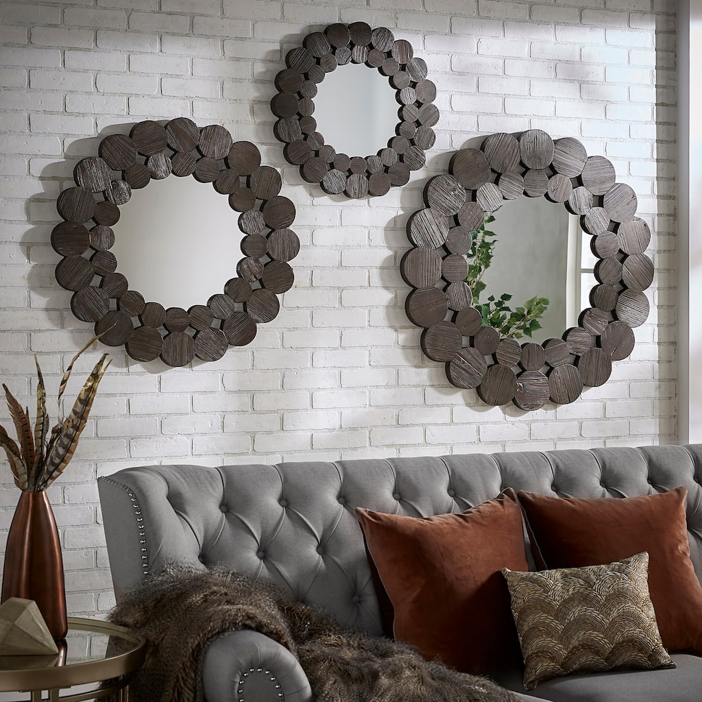 Joshua Dark Brown Reclaimed Wood Round Wall Mirror by iNSPIRE Q Artisan