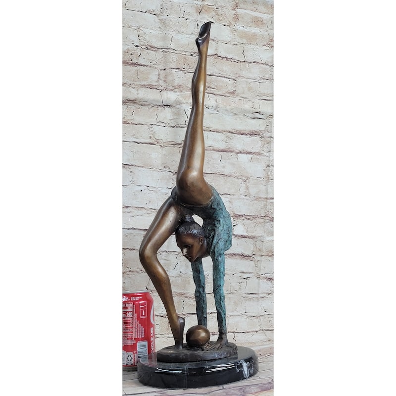 Acrobat Gymnast Contortionist Girl Bronze Sculpture Statue Figure Signed Original On Marble Base