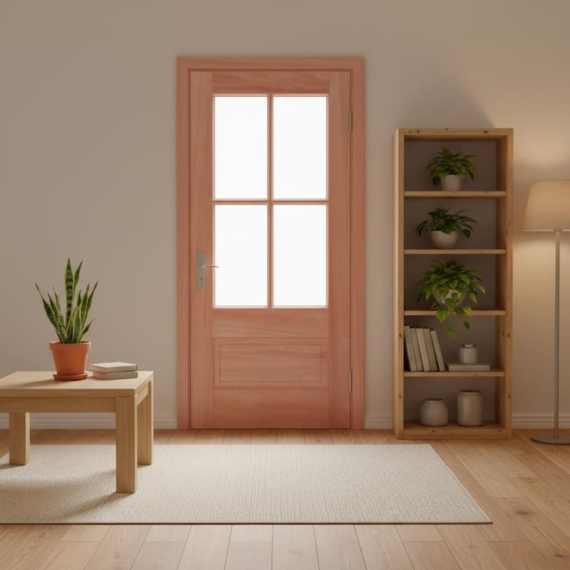 Solid Mahogany 4-Lite Entry Door with Low-E Glass