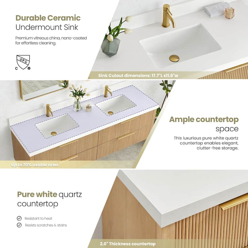 Barcelona Floating Bath Vanity with Quartz Stone Top without Mirror