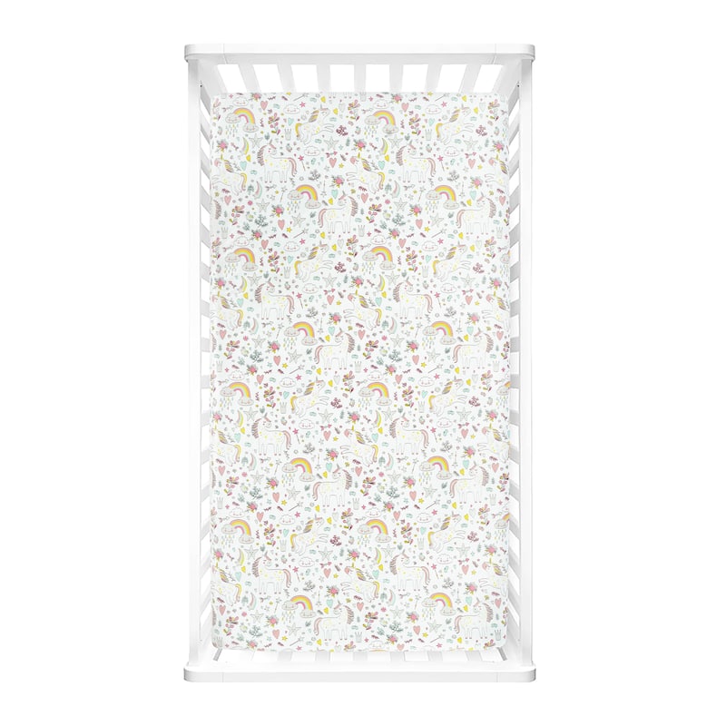 Lush Decor Baby Unicorn Heart Rainbow Micro Mink Fitted Crib Sheet, 2 Pack - 52"x 28" x 9"