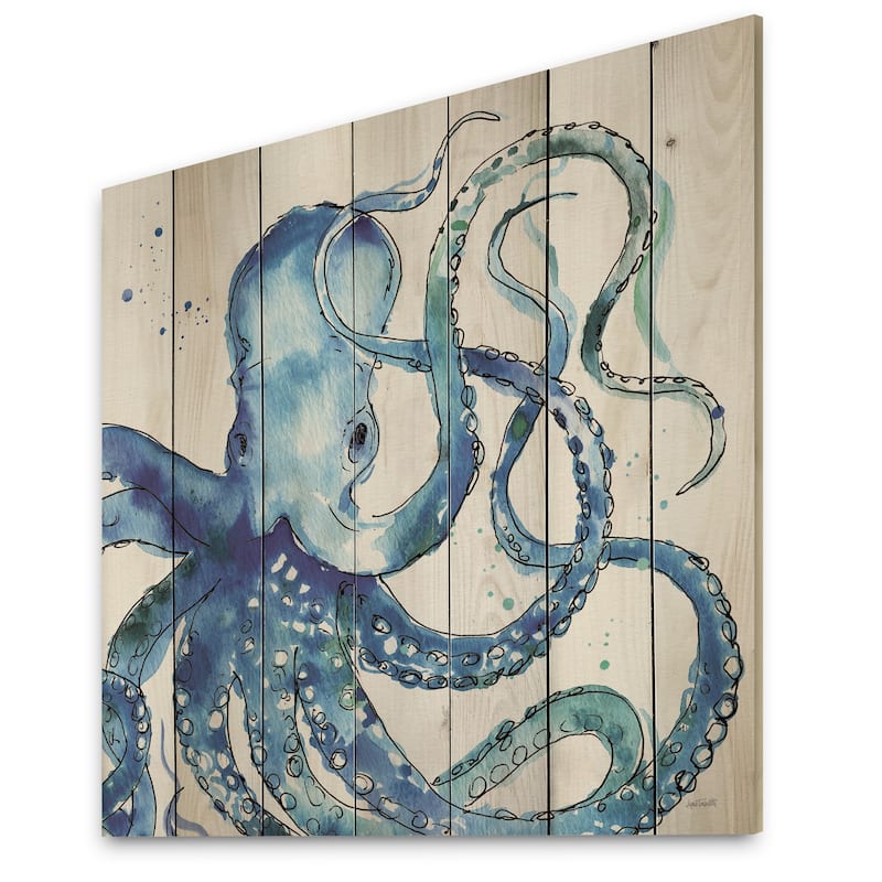 Designart 'Blue Deep Sea VIII' Nautical & Coastal Wood Wall Art Panels - Natural Pine Wood