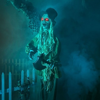 Haunted Hill Farm Lifesize Animatronic Haunted Scarecrow with Lights and Sound, Indoor/Covered Outdoor Halloween Decoration